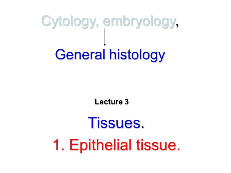 Lecture 3 Tissues. 1. Epithelial tissue. Cytology, embryology,  General histology